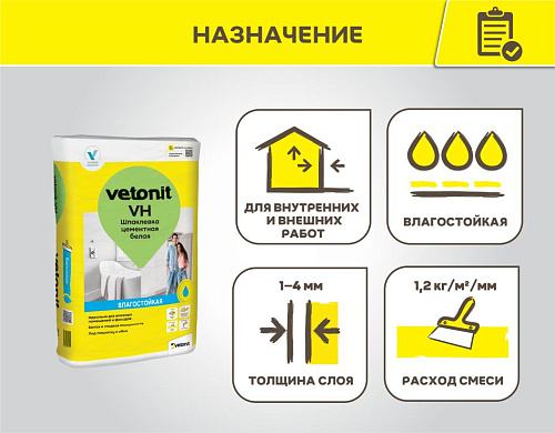 Шпатлевка цементная Ветонит VH белая