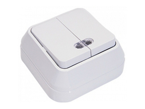 Выключатель с подсветкой IEK ОКТАВА ВС20-2-1-ОБ двухклавишный наружный 10А белый