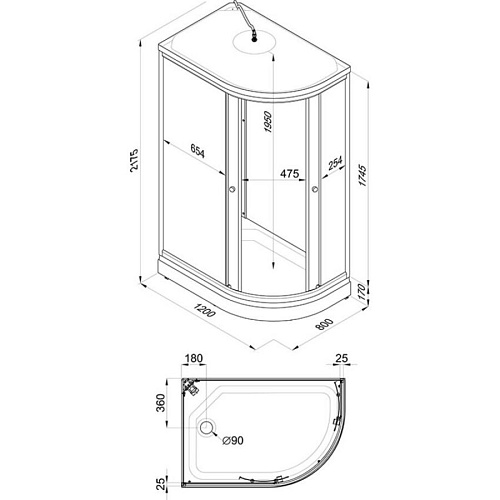 Душевая кабина Triton Коралл 120х80 А левая, стекл.мозаика, проф.белый,низкий. под.,сифон, 6 мест