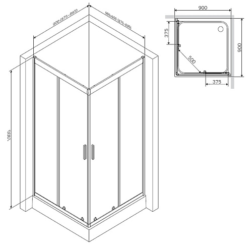 Душевое ограждение AM PM Gem 90х90