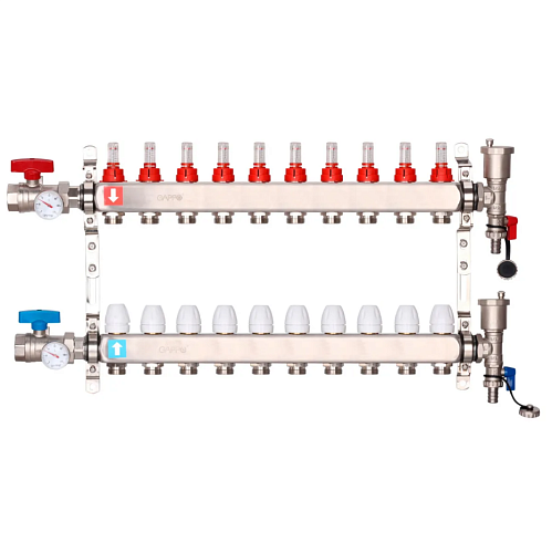 Коллекторный блок GAPPO нержавеющая сталь на 10 контуров