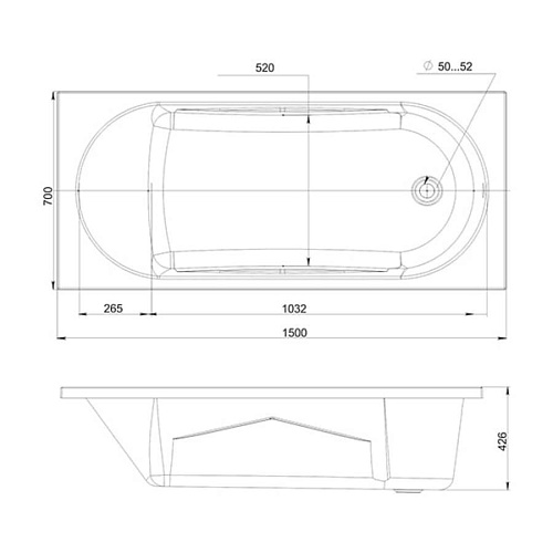 Ванна акриловая MIRSANT Каспий Premium 150х70 с каркасом