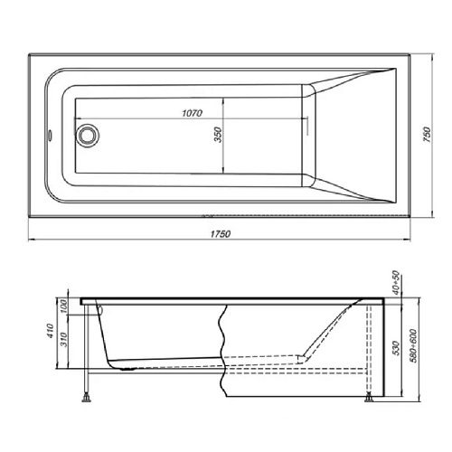 Ванна акриловая AQUANET Bright 175х75 прямоугольная без каркаса 216660