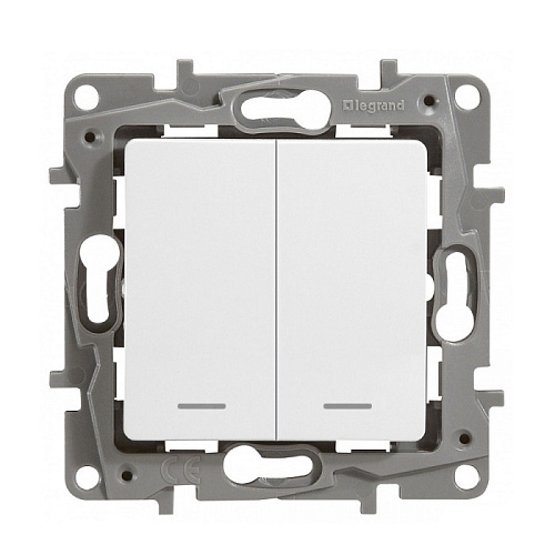 Выключатель с подсветкой Legrand ETIKA двухклавишный белый