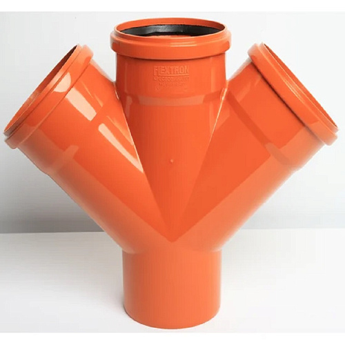 Крестовина канализационная для наружных работ d110 мм х d110мм х d110мм х 45° Рыжая
