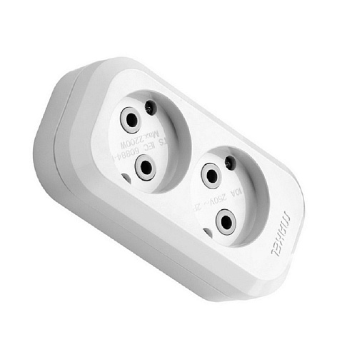 Колодка удлинителя Makel с двумя розетками с заземлением 16А, белая