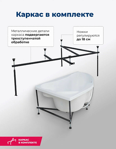 Ванна акриловая AQUANET CAPRI R 160x110 с каркасом и фронтальной панелью 205386 (176555)