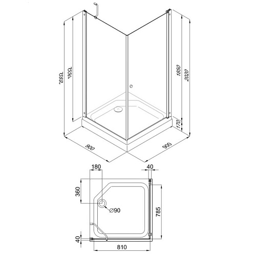 Душевое ограждение Maroni Fortuna*Chromo 90х90,квадрат, стекло прозрачное, профиль хром, без поддона