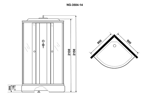 Душевая кабина Niagara NG-3504-14BLACK 90x90 мозаика Душевая кабина Niagara NG-3504-14BLACK 90x90 мозаика