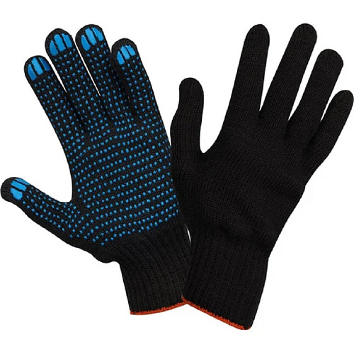 Перчатки х/б трикотажные ПВХ точка черные 10 класс ЛЮКС