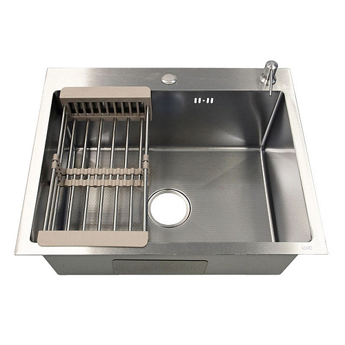 Мойка кухонная NICOLE (600х500х220) нержавеющая сталь серебро соты (сифон, диспенсер, коландер)