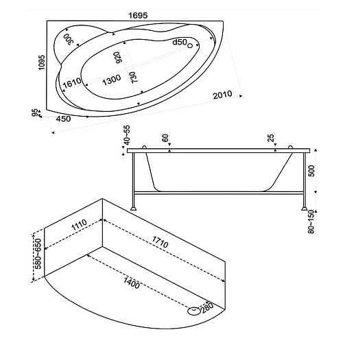 Каркас к акриловой ванне Bas ЛАГУНА 170х110