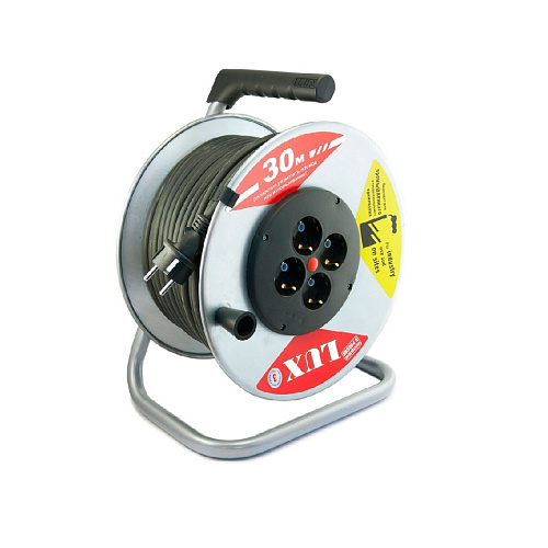 Удлинитель силовой на металлической катушке LUX К4-Е-30 четырехместный КГ 3x1,5 16А 30м с заземление