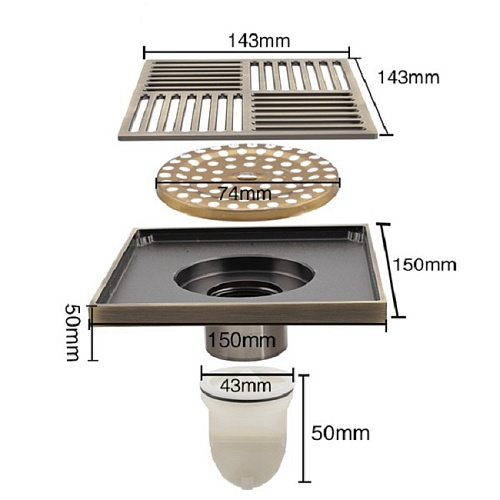 Трап душевой бронза 150х150