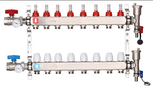 Коллекторный блок GAPPO нержавеющая сталь на  8 контуров