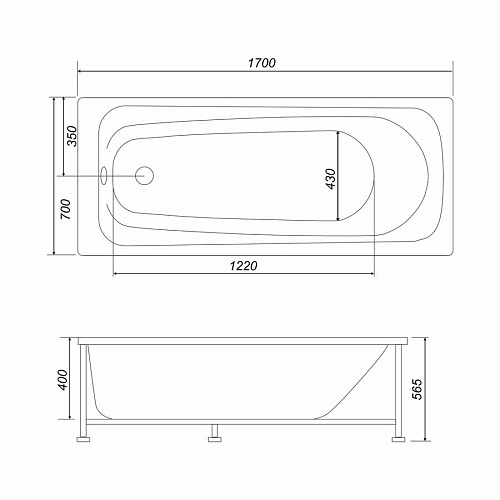 Ванна акриловая MIRSANT LIGHT 170х70 с установочным комплектом