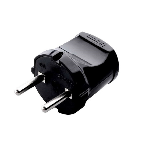 Вилка штепсельная Makel без заземления чёрная из ударопрочного пластика 6А