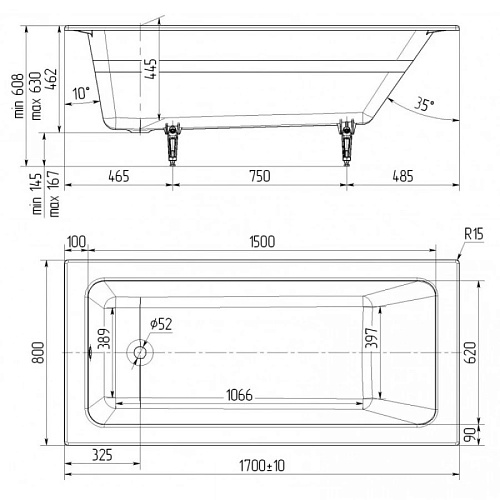 Ванна чугунная ОПТИМА-У 170х80 Универсал