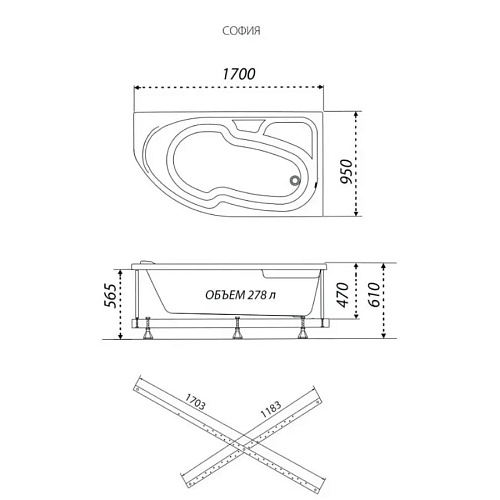 Ванна акриловая Тритон София 170-правая (Х)