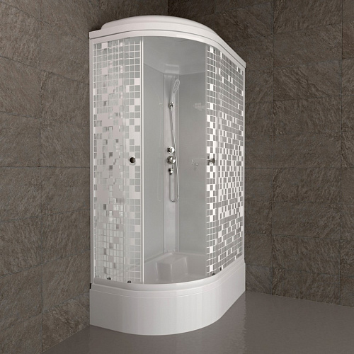 Душевая кабина Triton Коралл 120х80 В правая, стекл.мозаика,проф.белый, средн. под.,сифон, 6 мест
