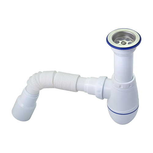 Сифон для мойки с  выпуском 11/2 и круглым  переливом с гибким соединением