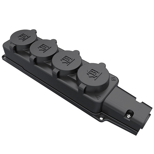 Колодка BEMIS 4 гнезда с заземлением 220В 16А I54 с крышками каучук черный