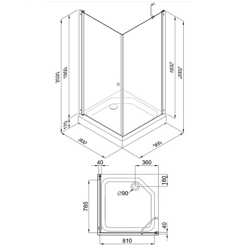 Душевое ограждение Maroni Fortuna*Chromo 90х90,квадрат, стекло прозрачное, профиль хром, без поддона
