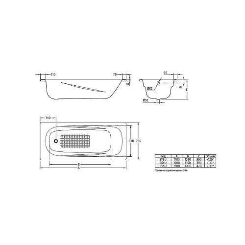 Ванна стальная BLB Universal Anatomica 170х75