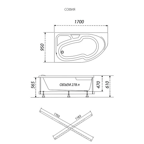Ванна акриловая Тритон София 170-левая (Х)