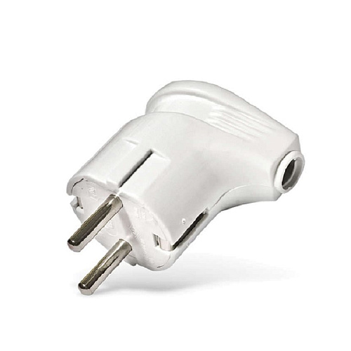 Вилка штепсельная угловая Makel с заземлением белая из ударопрочного пластика 16А