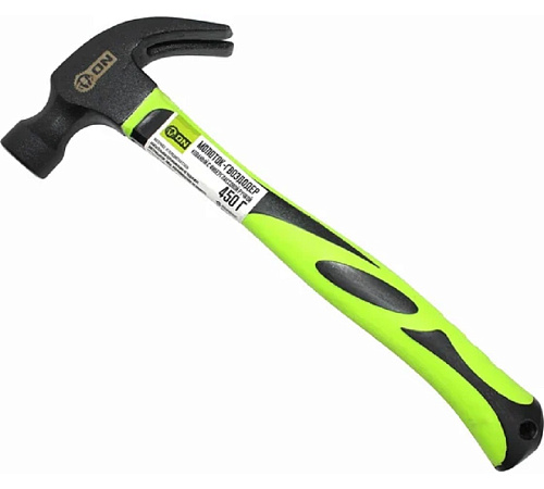 Молоток гвоздодер фибергласовая ручка 450г