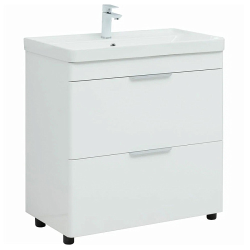 Тумба Акванет Ирис new цв.белый глянец напольная 2 ящ. с раковиной Ирис 60