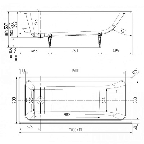Ванна чугунная MARONI COMFORT 170х70 с ножками в комплекте