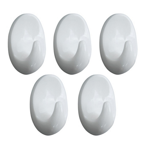 Крючки самоклеящиеся овал белые 5шт пластик Крючки самоклеящиеся овал белые 5шт пластик