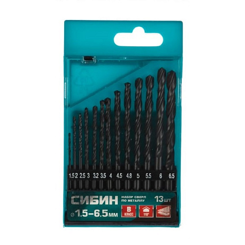 Набор СИБИН сверл по металлу бестрорежая сталь 1,5-6,5мм 13шт