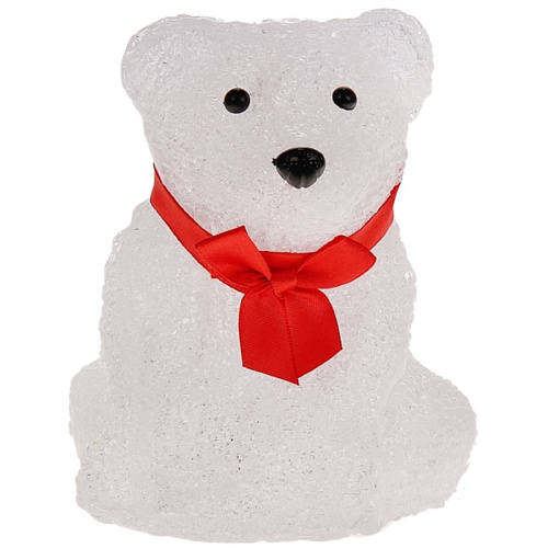 Фигура акриловая Мишка с бантом 16*10*12 см 10 LED на батарейках АА 3 шт белый