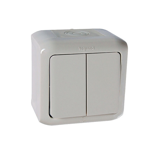 Выключатель Legrand двухклавишный полугерметический открытая установка серый