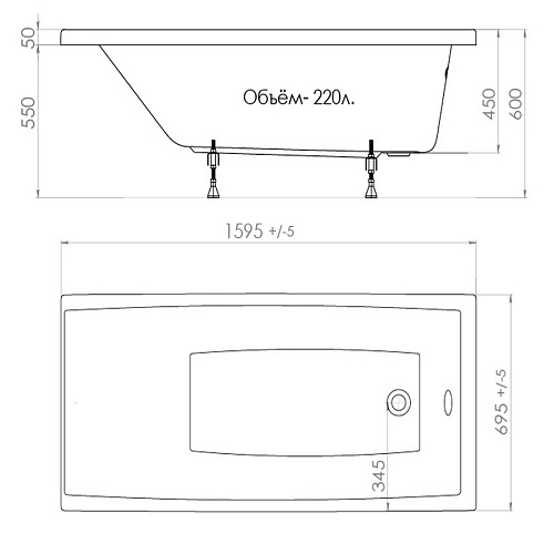 Ванна акриловая TRITON Джена 160х70 без каркаса