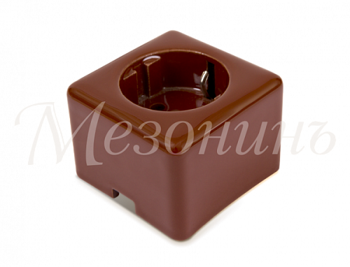 Розетка ретро фарфоровая, двухполюсная, с заземляющим контактом, коллекция "QUADRA"  , цвет - коричневый, ТМ "МезонинЪ" GE80301-04