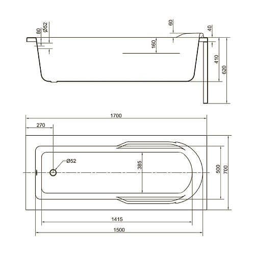 Ванна Cersanit SANTANA 170х70 ультра белая без каркаса