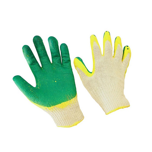 Перчатки х/б двойной латексный облив зеленые