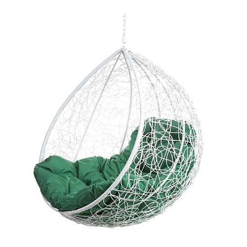 Качели-кокон белые с зеленой/красной подушкой