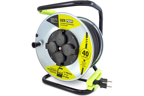 Удлинитель силовой на металлической катушке LUX PROFI К4-Е-40 четырехместный КГ 3x1.5 16А 40м с заземлением