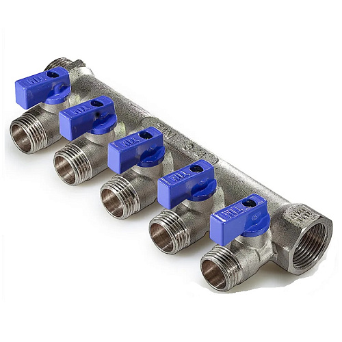 Коллектор TIM с шаровыми кранами 3/4"х1/2"  5 выходов под конус