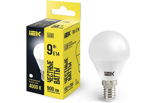 Лампа светодиодная IEK Шар G45 9Вт Е27 4000К белый свет