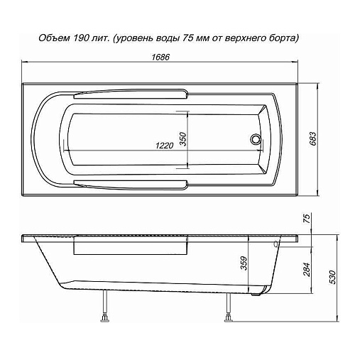 Ванна акриловая AQUANET Extra 170х70 прямоугольная с каркасом 205482