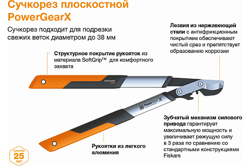 Сучкорез плоскостной малый  FISKARS 570мм PowerGear LX92