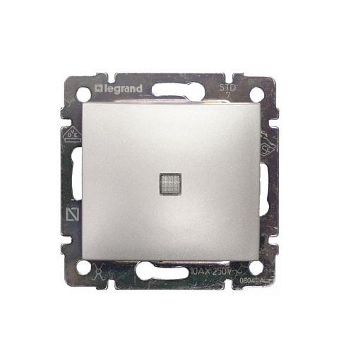 Выключатель с подсветкой Legrand одноклавишный скрытая установка алюминий