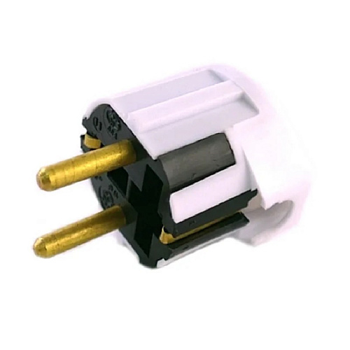 Вилка штепсельная угловая B16-002 с кембриком с заземлением белая из ударопрочного пластика 16А