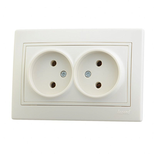 Розетка Lezard MIRA двойная скрытая установка без заземления крем с кремовой вставкой